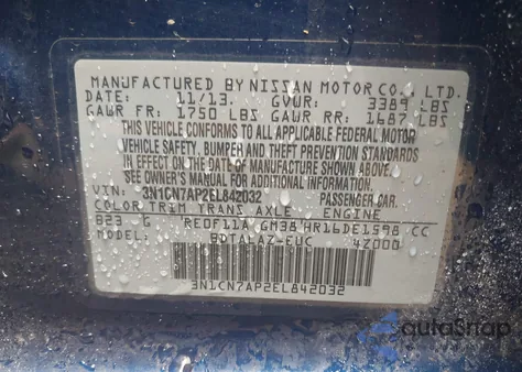 2014 Nissan Versa 1.6 S+ from USA, damaged, VIN 3N1CN7AP2EL842032